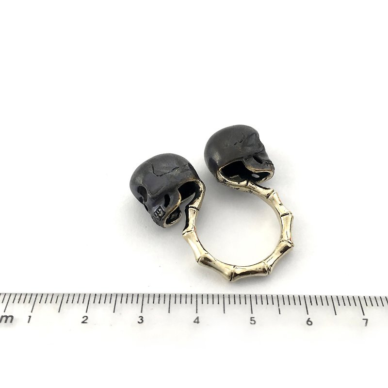 Zodiac Twins skull ring is for Gemini in white bronze and oxidized antique color ,Rocker jewelry ,Skull jewelry,Biker jewelry - 戒指 - 其他金属 