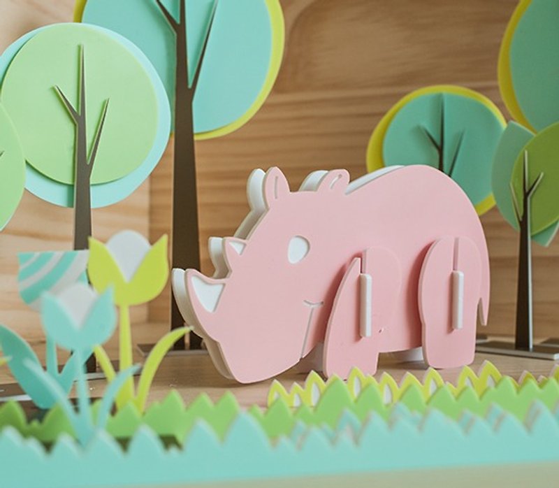 【益智立体拼图】可爱动物系列 // 害羞犀牛 - 拼图 - 压克力 粉红色