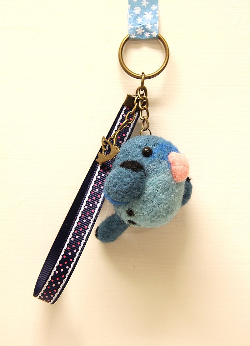 Rolia's 手作 蓝横斑鹦鹉羊毛毡 吊饰 (可订制) - 钥匙链/钥匙包 - 羊毛 蓝色