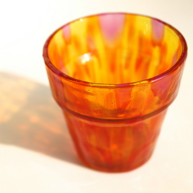 迷幻橘橙│抽象笔触彩绘玻璃蜡烛小烛台礼组 - 蜡烛/烛台 - 玻璃 橘色