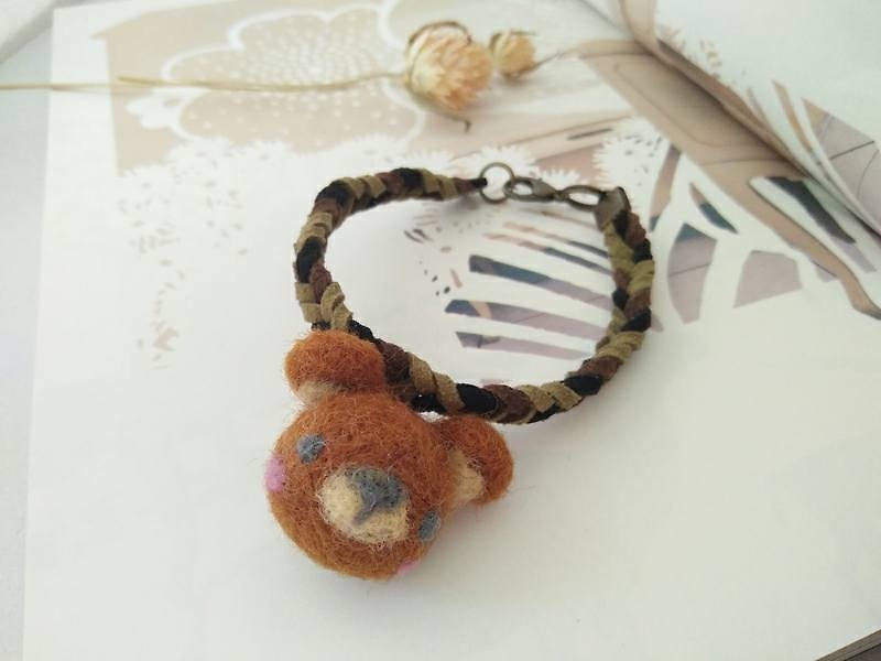 miniyue 羊毛毡 动物吊饰 编织手环：棕熊 台湾制造 全手工 - 手链/手环 - 羊毛 咖啡色