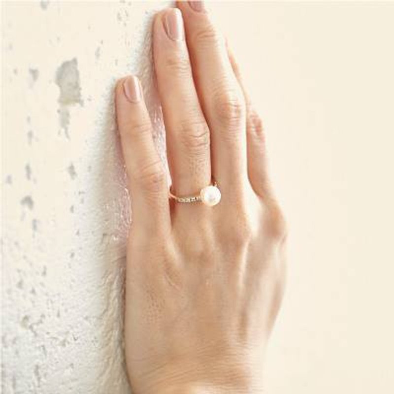 リング・K10YGとダイヤモンドと淡水パールのプチ宝飾リング・FirstR01 - 戒指 - 其他金属 金色