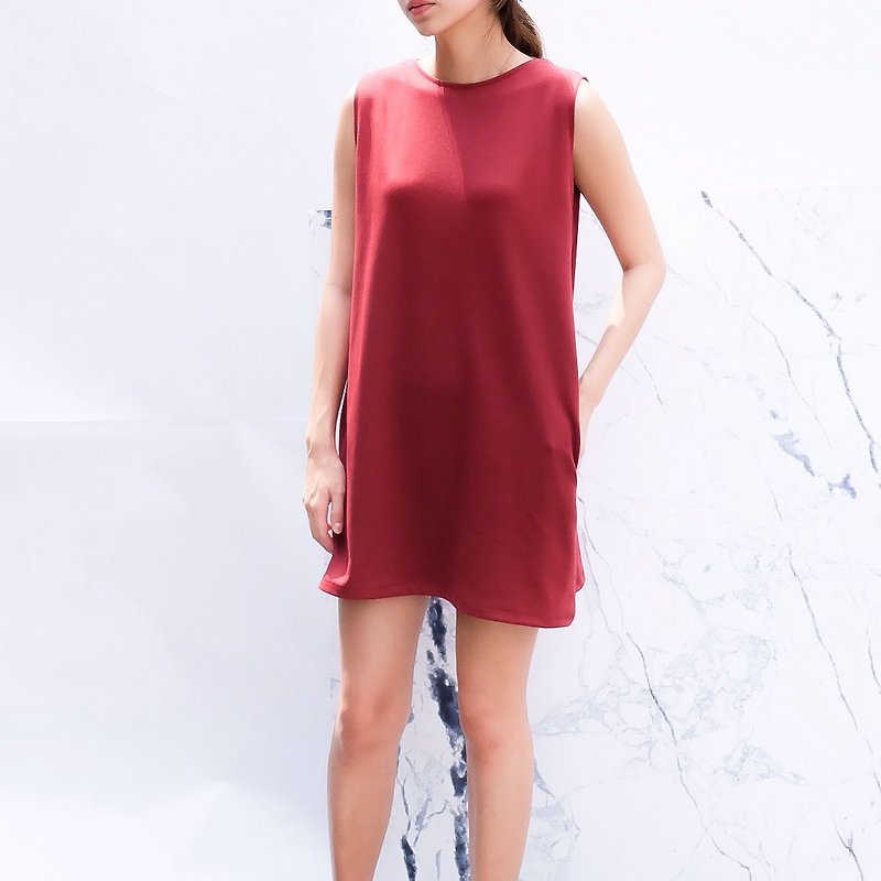 Shift Dress - Red Wine - 洋装/连衣裙 - 其他材质 红色