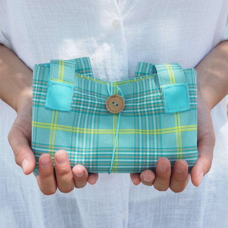 LessBAG 少一点 购物袋  环保 防水 折叠 黄线蓝格 - 侧背包/斜挎包 - 防水材质 蓝色