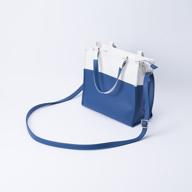 纸袋造型拼色包 手提肩背两用 白X宝蓝 - 侧背包/斜挎包 - 人造皮革 蓝色