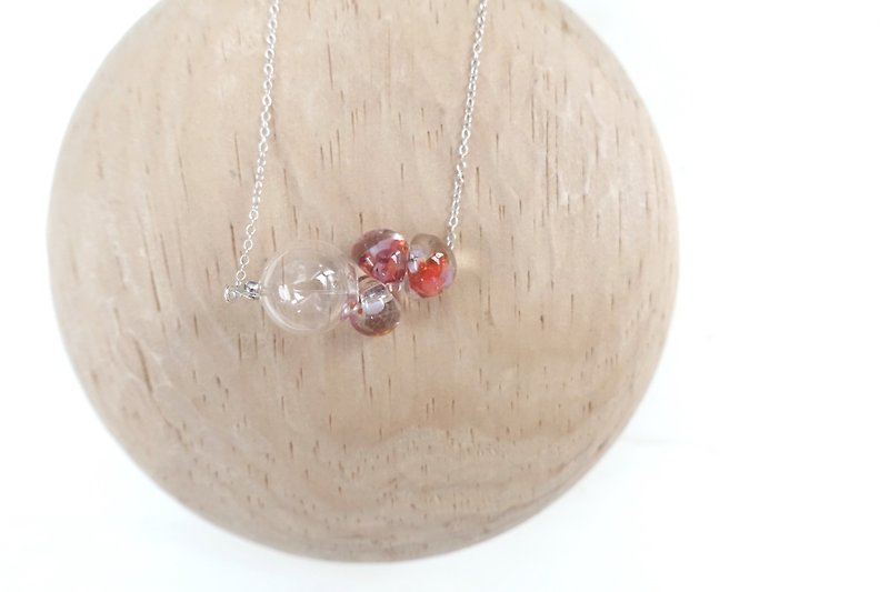 简约纯银透明玻璃珠/ 日系 花火项链（碎红） - 项链 - 其他材质 红色