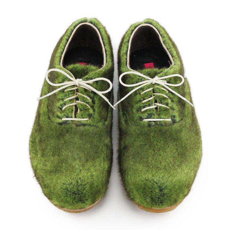 MANCE M1127A Green Fur Shearling sneakers - 男款牛津鞋/乐福鞋 - 聚酯纤维 绿色