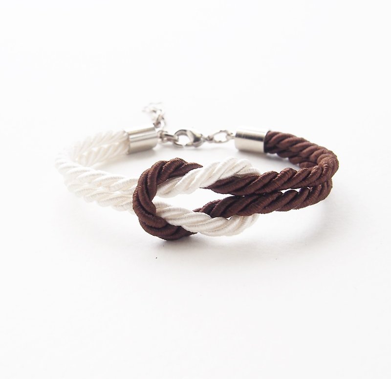 White and Chocolate rope knot bracelet - 手链/手环 - 其他材质 咖啡色