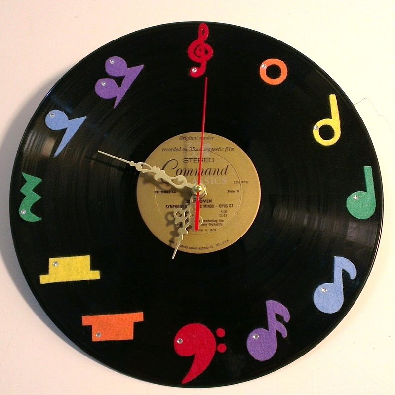 黑胶唱片时钟－音乐 乐器 手创 复古 黑胶唱片 日本精工 SKP 时钟机芯 时钟 挂钟 手创 定制化 订做－米思熊 - 时钟/闹钟 - 塑料 多色