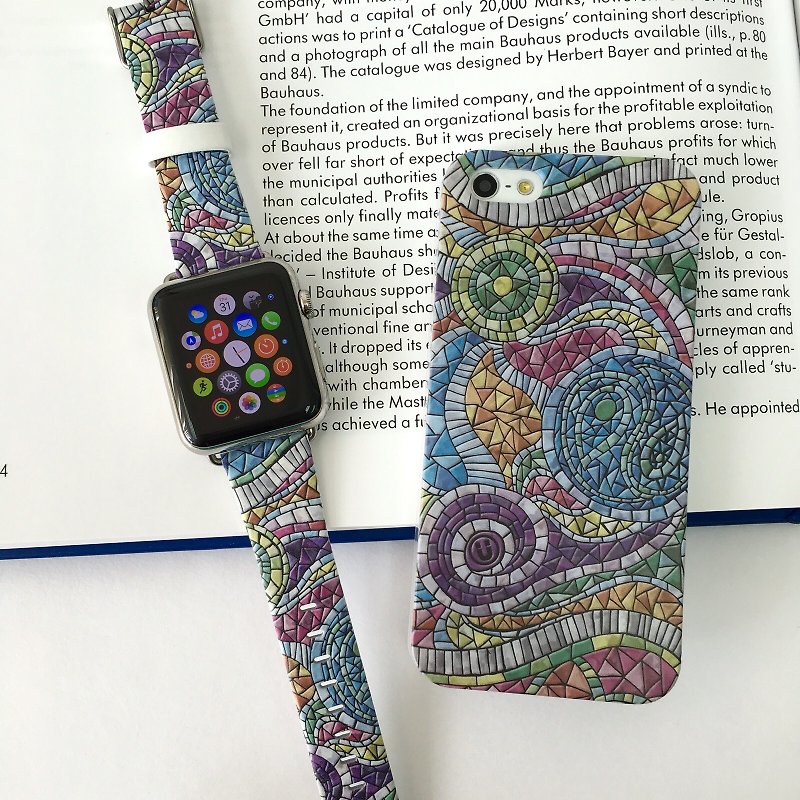 [礼物套装] Apple Watch Series 1 and Series 2 - 彩色马赛克图案 手机壳 + Apple Watch 真皮手表带 - 其他 - 塑料 