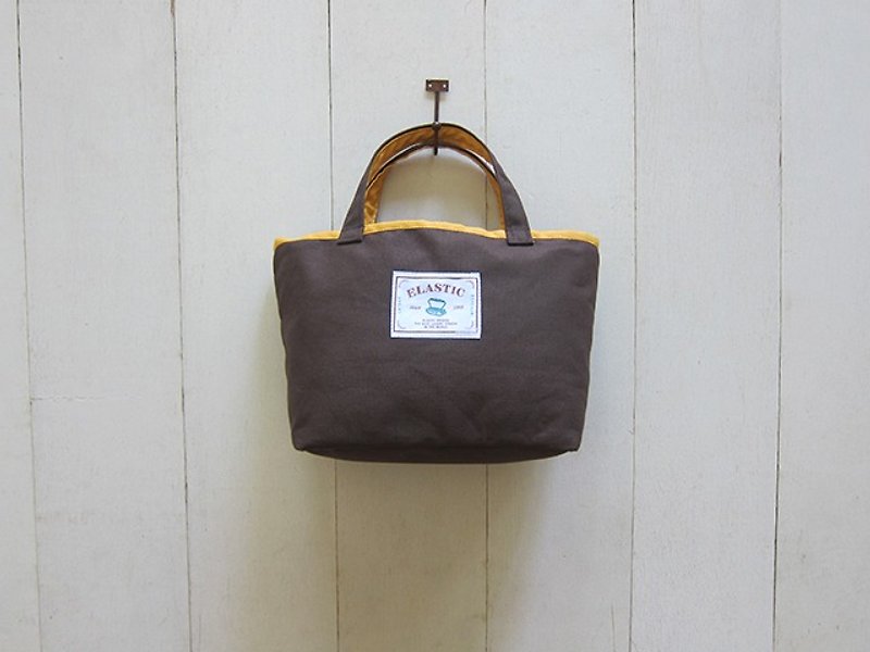 梯形包系列-帆布小号托特包(咖啡+芒果黄) - 手提包/手提袋 - 其他材质 多色
