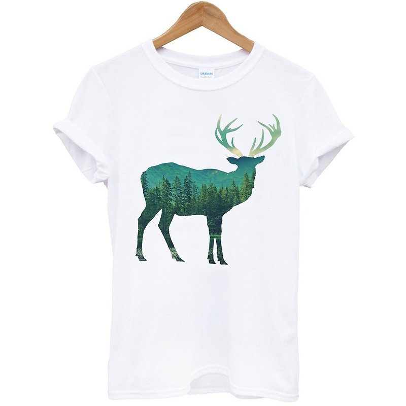 Deer-Photo短袖T恤-白色  鹿 相片 森林 自然 环保 角 几何 抽象 平价 时尚 设计 自创 文创 圆 三角形 - 男装上衣/T 恤 - 纸 白色