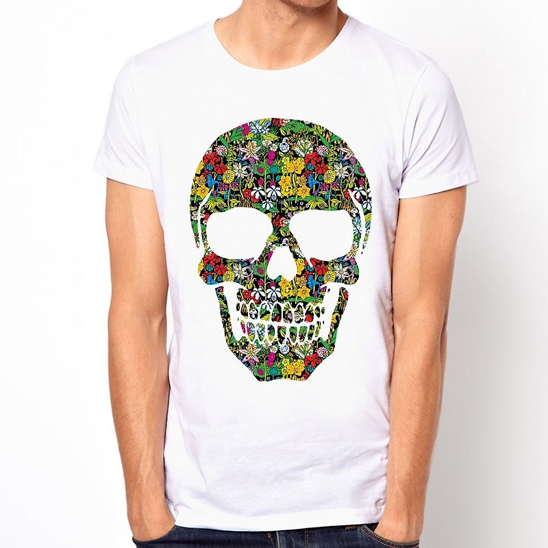 Floral Skull#2短袖T恤-白色 花 骷髅 设计 艺术  - 男装上衣/T 恤 - 其他材质 白色