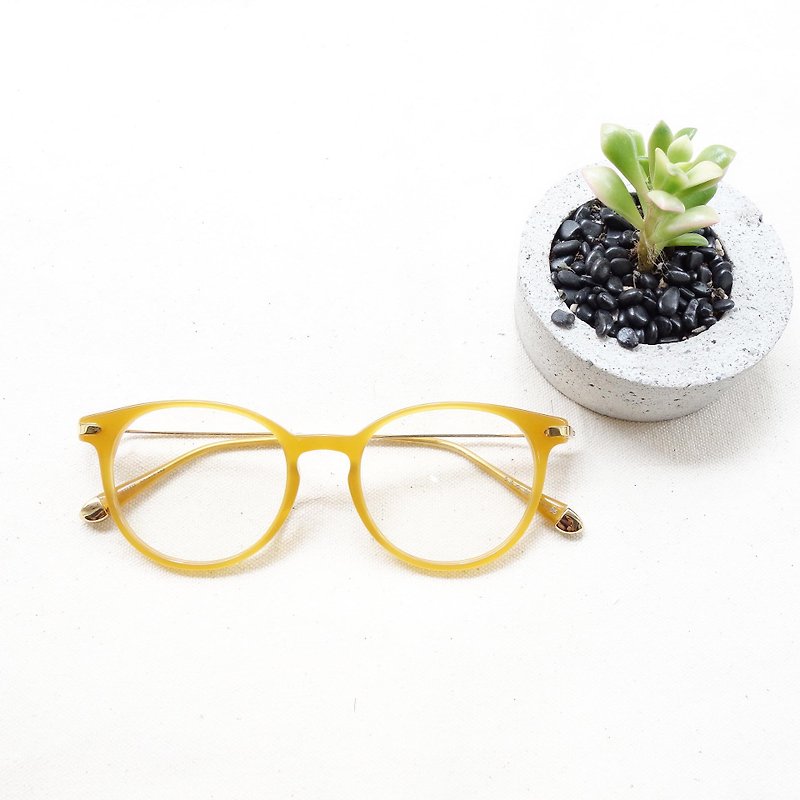 复古圆框 钛金属镜腿 轻量化镜框 眼镜 透明橘黄 - 眼镜/眼镜框 - 塑料 橘色
