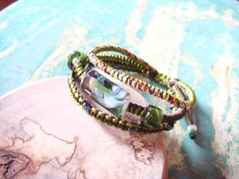 柚子林琉璃 - 三圈 渲染琉璃手环 - 设计款 - (墨绿色系) - 手链/手环 - 玻璃 多色