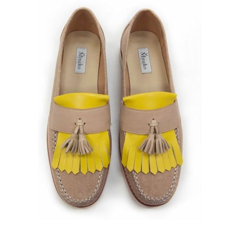 Classic Vintage Moccasin Tassel Loafers M1109 Yellow - 女款牛津鞋/乐福鞋 - 棉．麻 黄色