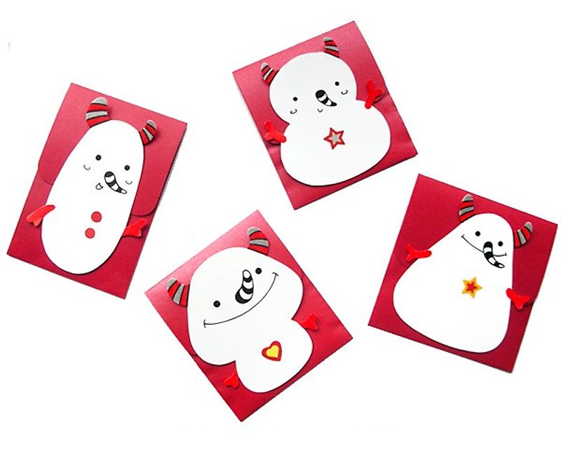 手工卡片造型款：牛角小雪人（小卡片、圣诞卡） - 卡片/明信片 - 纸 白色