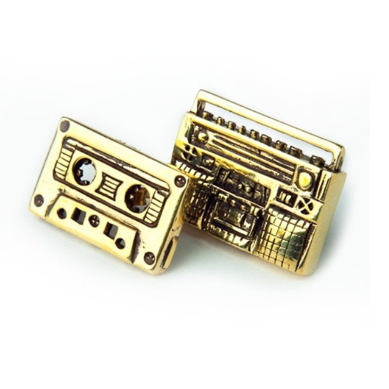 radio cassette tapes  earring  in brass hand sawing - 耳环/耳夹 - 其他金属 
