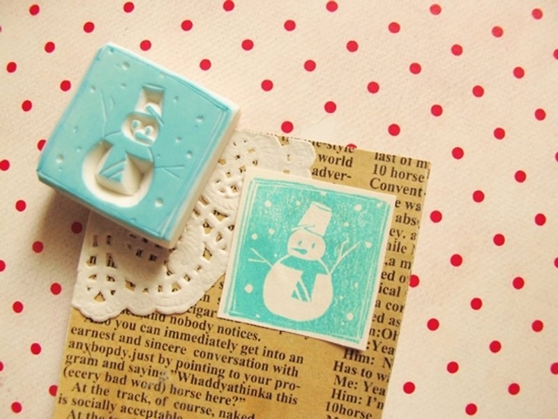 Apu手工章 可爱雪人方形印章 冬季 圣诞适用 手帐印章 - 印章/印台 - 橡胶 