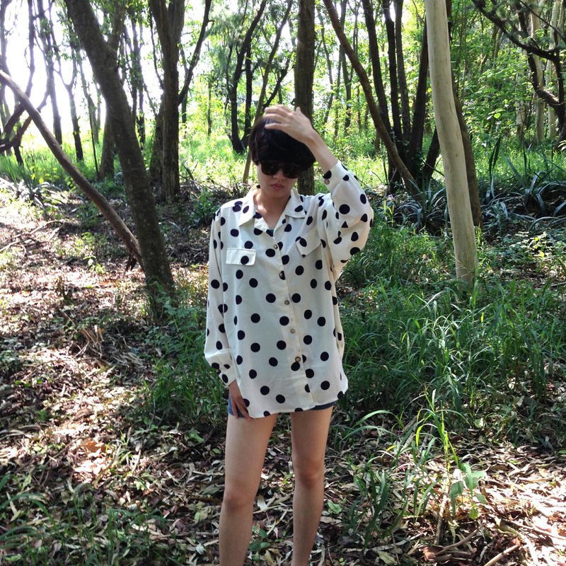 │千金难买早知道│黑白水玉点点古着衬衫VINTAGE/MOD'S - 女装衬衫 - 其他材质 