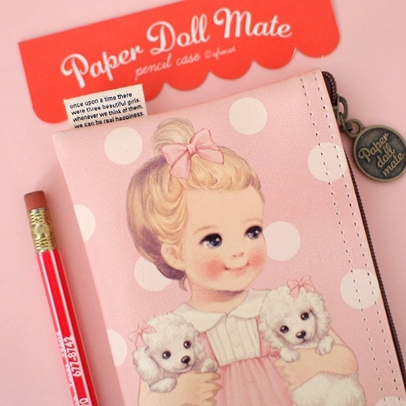 韩国【Afrocat】paper doll mate pencil case5〈Julie〉手帐 笔袋 铅笔盒 收纳 - 铅笔/自动铅笔 - 真皮 粉红色