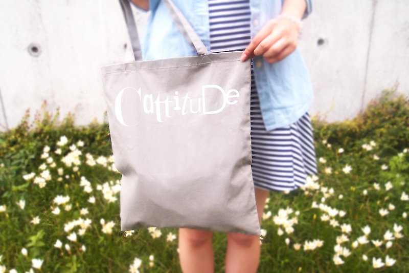 【Cattitude】原创设计 绵麻 文字 手提袋 Type Tote bag 共7款 - 手提包/手提袋 - 棉．麻 灰色