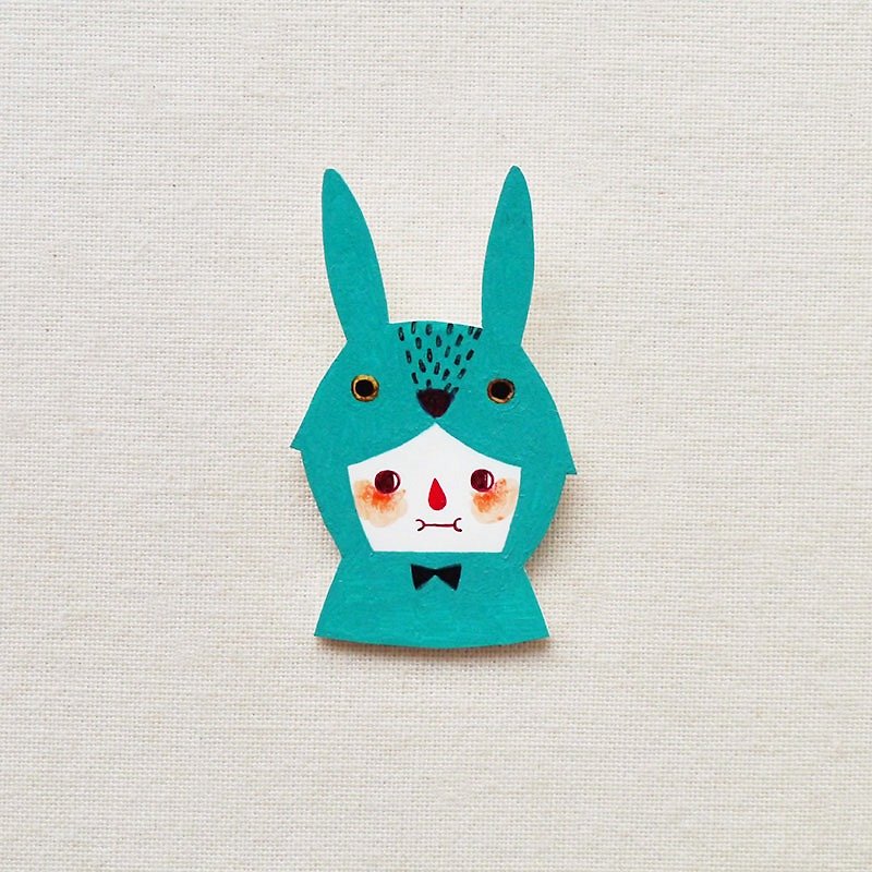 PunPun The Sea Green Rabbit / 梦想家小兔噗噗 / 手工制作热缩片 / 胸针磁铁 - 胸针 - 塑料 绿色
