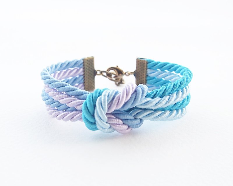 Blue shade and lilac double knot bracelet [Brass clasp]. - 手链/手环 - 其他材质 蓝色
