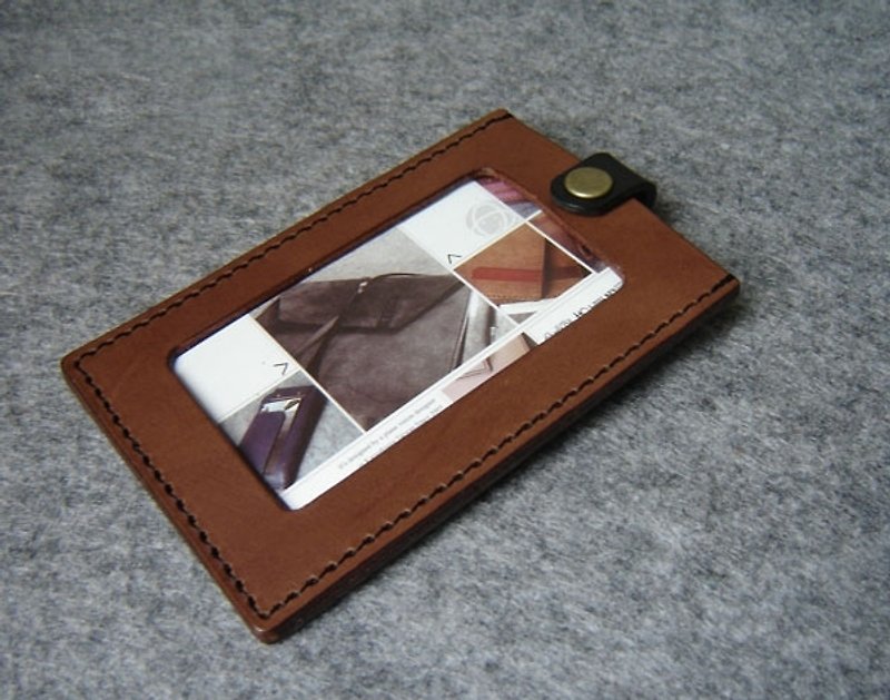 YOURS 直式证件夹铜扣式 斜口袋双色配  深木+个性黑皮革 - 证件套/卡套 - 真皮 