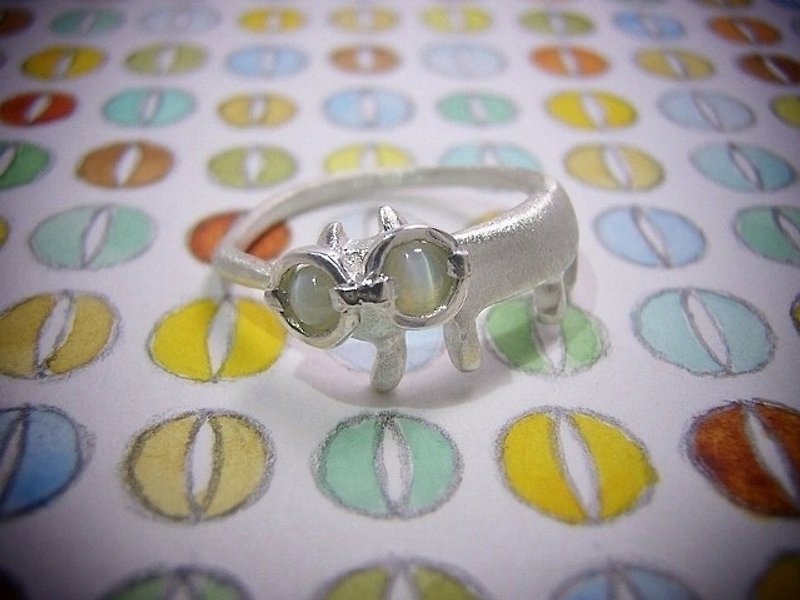 miaow with cat spectacles on  ( cat sterling silver ring 貓 猫 镜子 指杯 銀 猫眼石 ) - 戒指 - 其他金属 