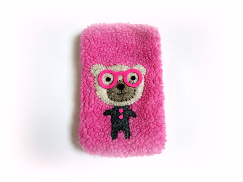 粉红眼镜熊手机袋 - 手机壳/手机套 - 其他材质 粉红色