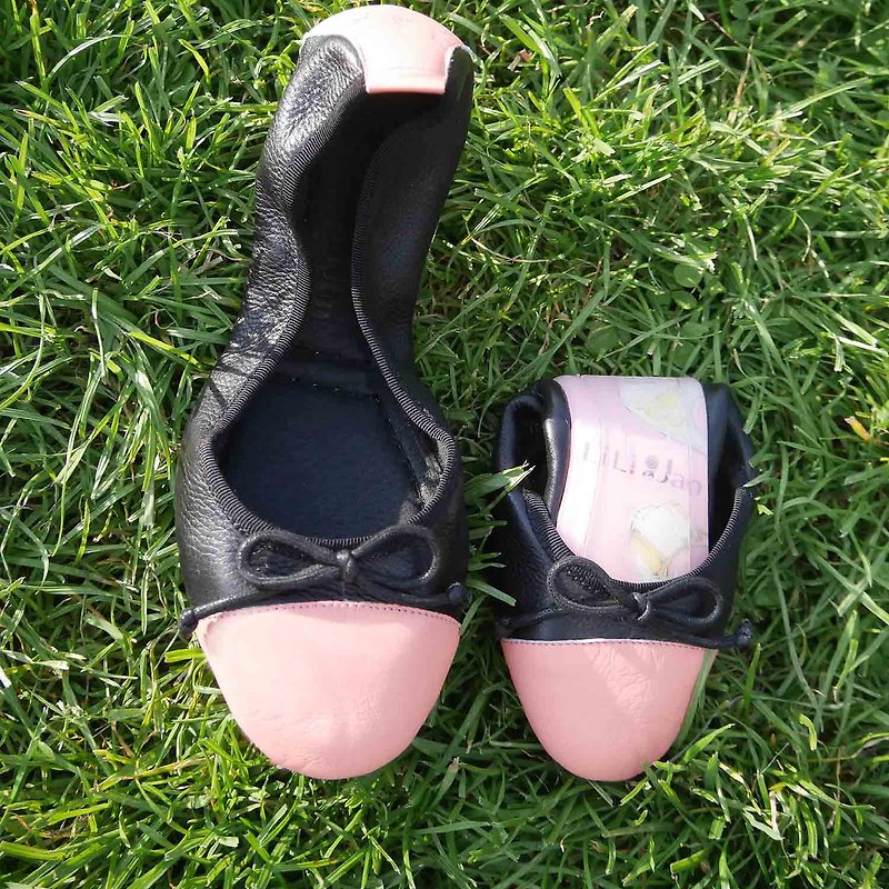 【恋人圆舞曲】折叠芭蕾舞鞋_粉/黑(仅余22.5、23) - 芭蕾鞋/娃娃鞋 - 真皮 粉红色