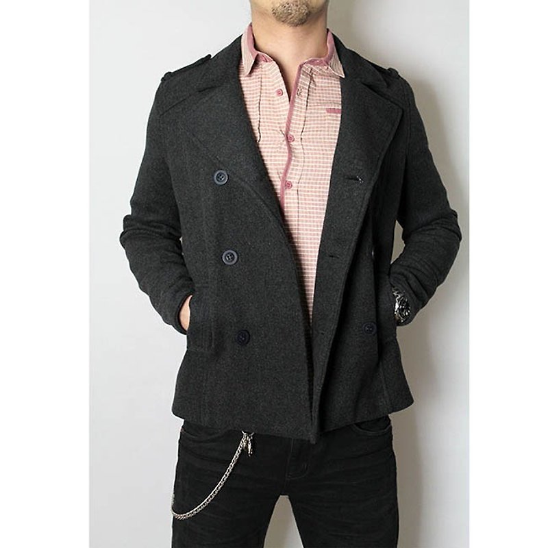 双排扣混纺毛呢外套-深灰 NOVI - 男装外套 - 其他材质 灰色
