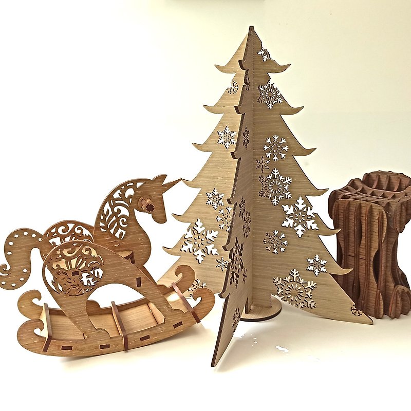 【福袋】情人节礼物/雪花圣诞树组合A - 摆饰 - 木头 卡其色