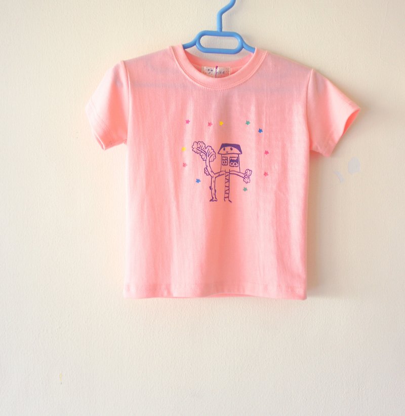画一个小幸福☆ 彩色星星小树屋 / 安全堡垒 小孩粉粉圆领弹性t-shirt - 其他 - 棉．麻 粉红色