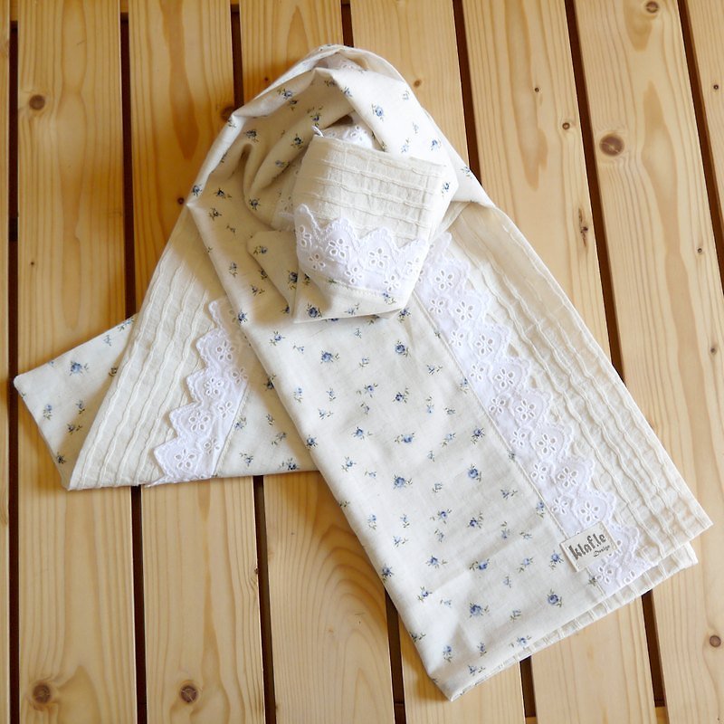 日系zakka手工制作围巾 - 蓝色玫瑰 - 丝巾 - 其他材质 白色