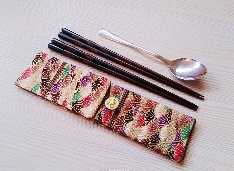 棉麻布 环保筷子套 双层筷子袋 日式烫金 双筷套组 - 筷子/筷架 - 其他材质 多色