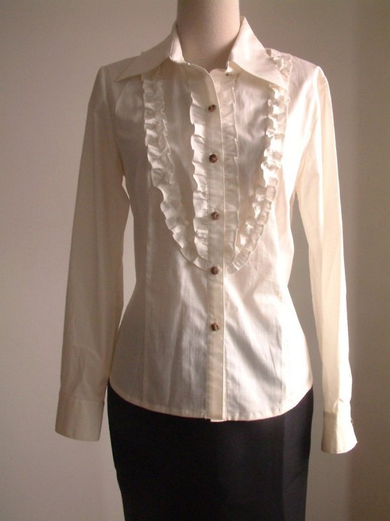 荷叶边系衬衫-基本款长袖 - 女装衬衫 - 其他材质 白色