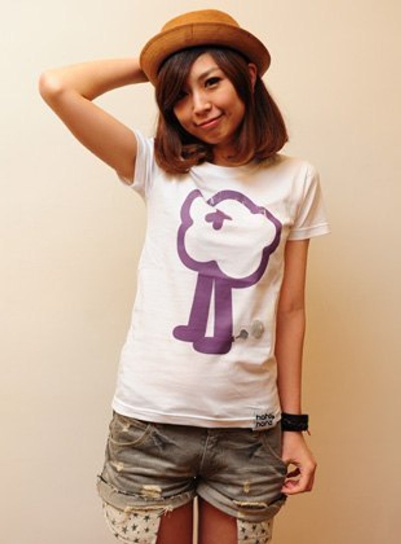 | 走路花ARUKU HANA (摇滚紫) | - 女装 T 恤 - 棉．麻 白色
