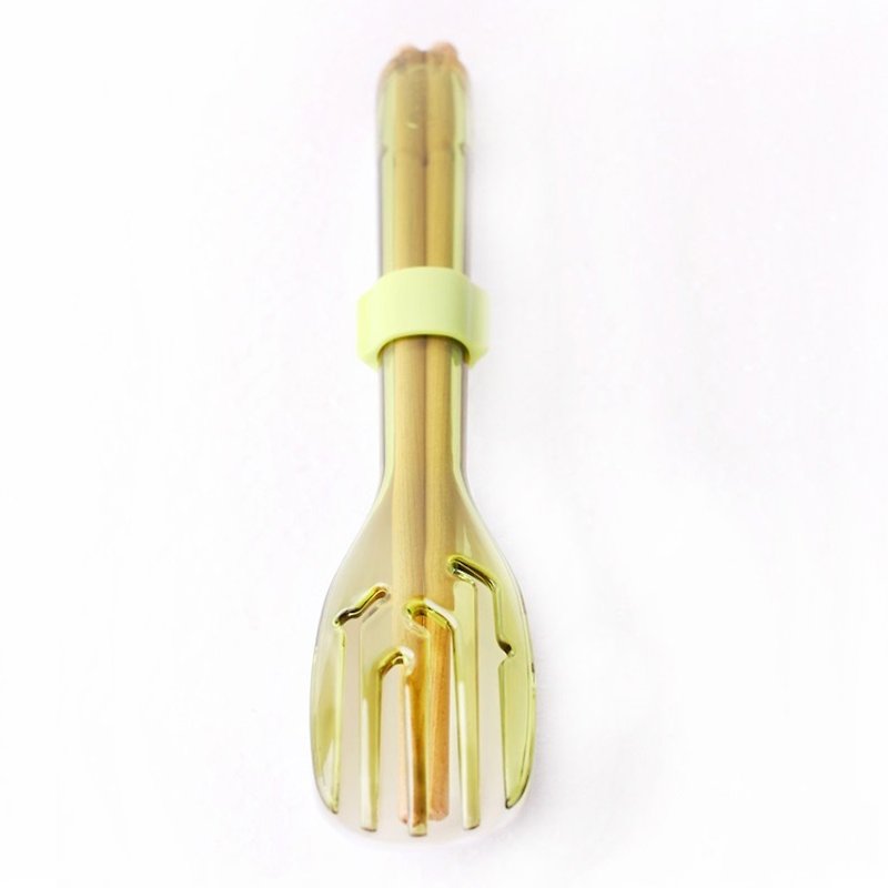 dipper 3合1桧木环保餐具组-青嫩绿叉 - 筷子/筷架 - 木头 绿色