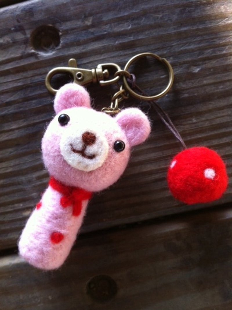 羊毛毡粉红小熊妹钥匙圈 - 钥匙链/钥匙包 - 羊毛 粉红色