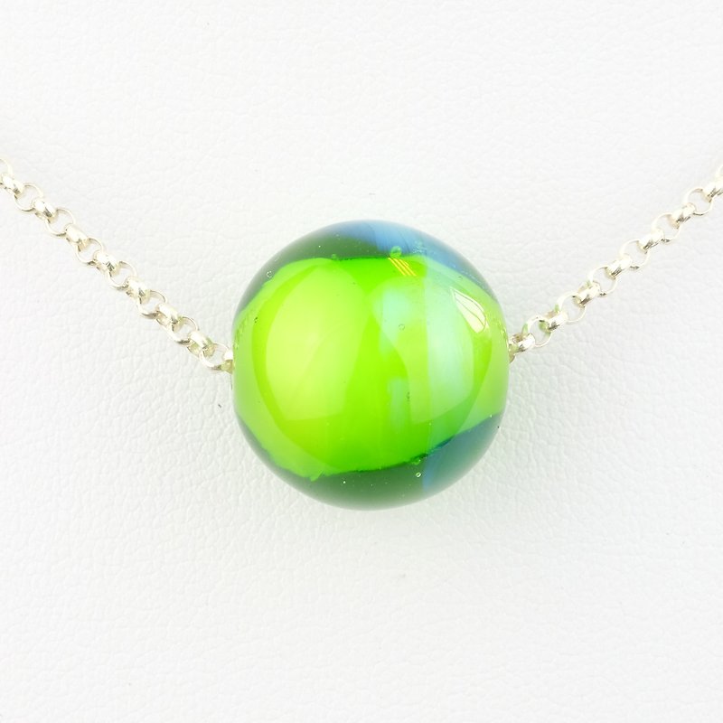 幽灵 绿色 圆珠 手工 玻璃 纯银项链 - 项链 - 玻璃 绿色