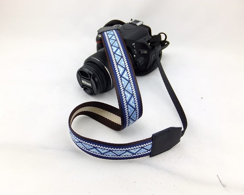 相机背带 个性定制 可印字 真皮拼接 刺绣花纹  民族风040 - 相机背带/脚架 - 真皮 蓝色