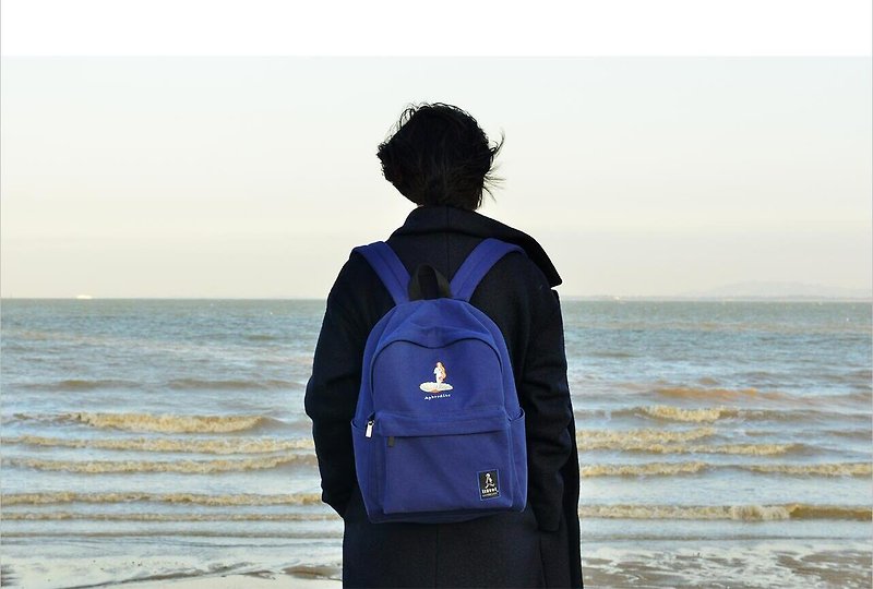KIITOS 旅行主题厚帆布刺绣双肩包笔电包后背包--维纳斯款 - 后背包/双肩包 - 棉．麻 蓝色