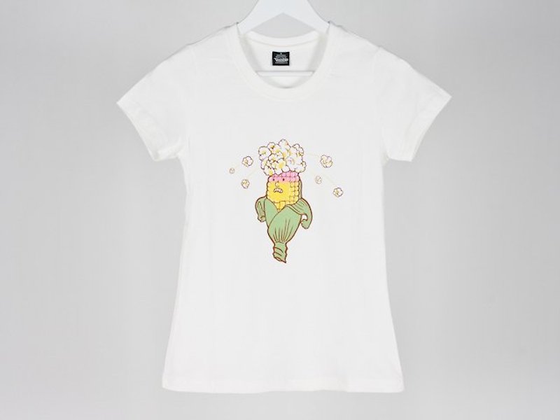 愤怒黍 Angry Corn 女生 - 女装 T 恤 - 棉．麻 白色