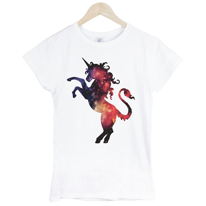 Cosmic Unicorn#2女生短袖T恤-白色 银河系 独角兽 宇宙 平价 时尚 设计 自创 品牌 时髦 圆 三角形 - 女装 T 恤 - 纸 白色