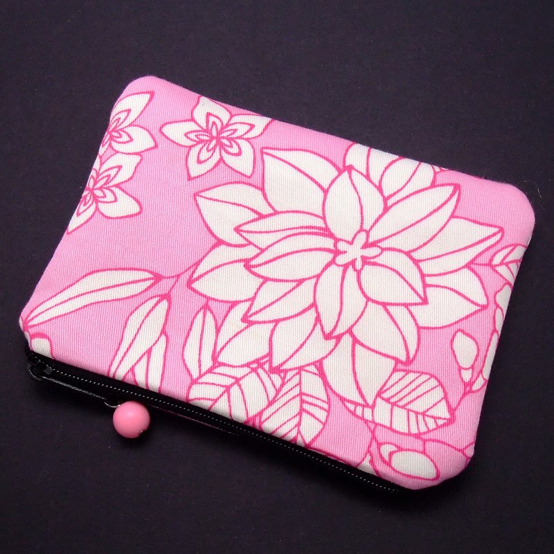 拉链零钱包/卡片包/钥匙包/耳机包/小物包 (花卉图案) (ZS-76) - 零钱包 - 棉．麻 粉红色