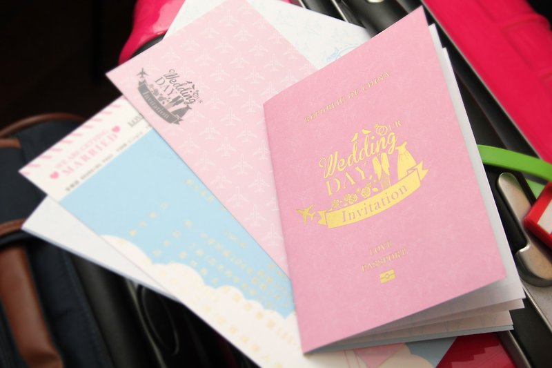 【设计师款婚卡】《一起去旅行》-票券式护照式飞机票券喜帖/婚卡(单买样品区) - 卡片/明信片 - 纸 蓝色