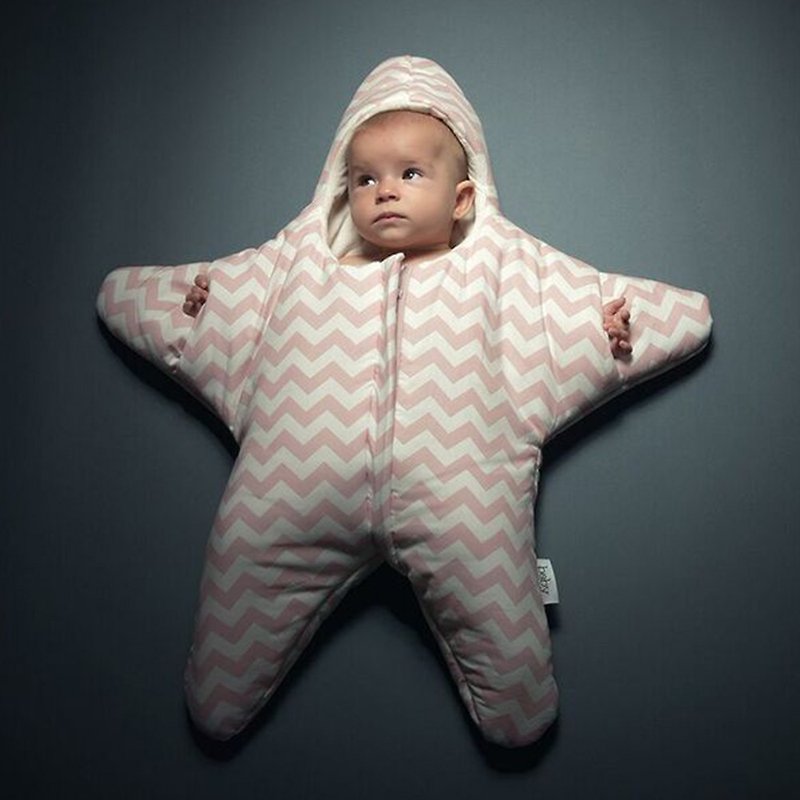 【西班牙制】鲨鱼咬一口 BabyBites 100% 纯棉手作婴儿睡袋|防踢被|包巾{海星}- M 号/标准版 - 满月礼盒 - 棉．麻 粉红色