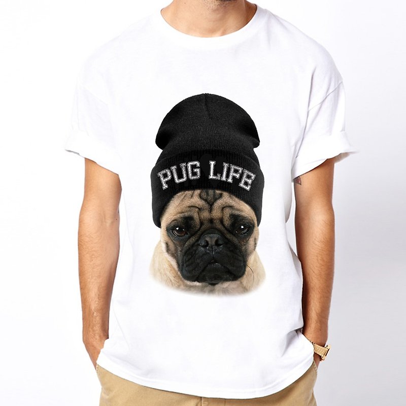 PUG LIFE 短袖T恤 2色 巴哥 哈巴狗 狗犬动物文青艺术设计时髦 - 男装上衣/T 恤 - 棉．麻 多色